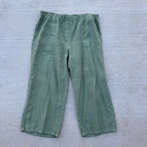 Cut loose Wide linen cropped trouser‎ size XL Green Lightweight Relaxed Costal